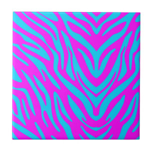 Carreau En Céramique Zèbre Abstrait Rose et Bleu