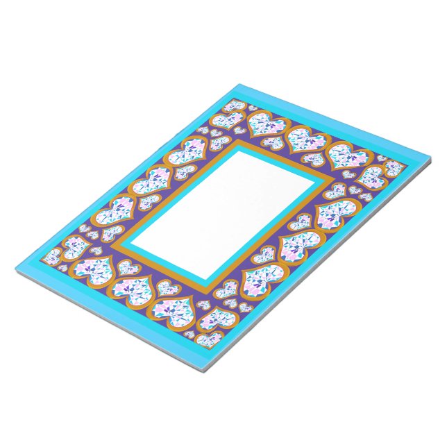 Carreau en forme de coeur or aqua bordé bloc-notes (Incliné)