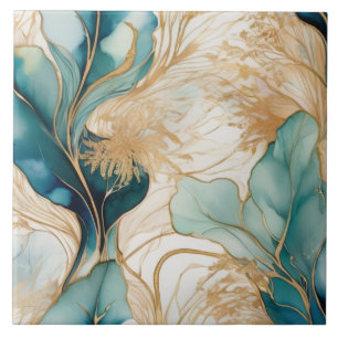 Carreau Encre D'Alcool Abstraite Unique Avec Limites D'Or