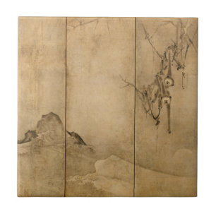 Carreau Encre japonaise sur papier Gibbons Primates & Pays
