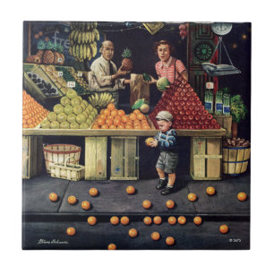 Carreau Enfant en bas âge et oranges