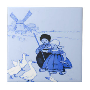 Carreau Enfants néerlandais bleus avec des oies