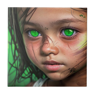 Carreau Enfants tribaux   Yeux verts futuristes