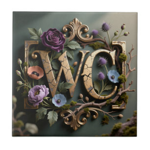 Carreau Enseigne Florale Antique Cadre Monogramme WC