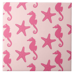 Carreau Équestre et étoile de mer - corail rose