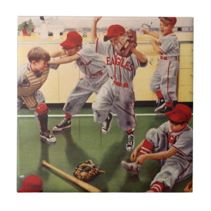 Carreau Équipe de baseball vintage, garçons en train de se