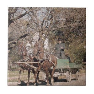 Carreau Équipe de deux chevaux et chariot