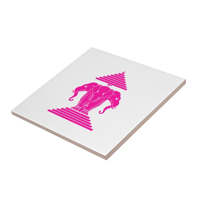 Carreau Erawan rose trois éléphant en tête Lao / Laos Drap (Côté)