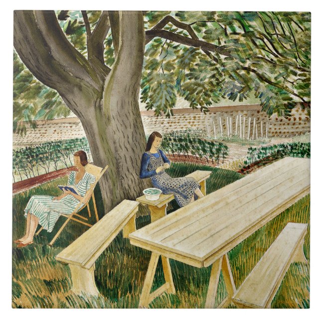 Carreau Eric Ravilious - Deux femmes dans un jardin, art (Devant)