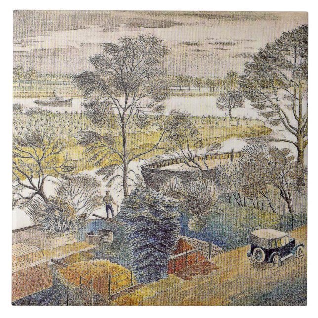 Carreau Eric Ravilit art, Tamise de rivière, Eyot de chisw (Devant)