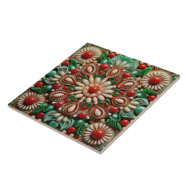 Carreau Espagne Noël Star Peinture à la main Terracotta No (Côté)