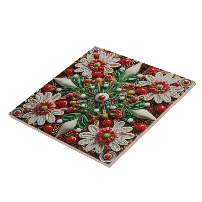 Carreau Espagne Noël Star Peinture à la main Terracotta No (Côté)