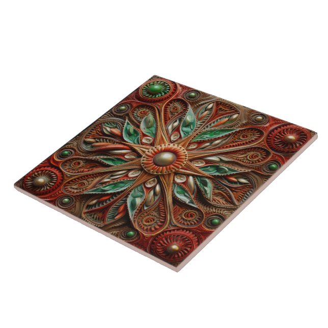 Carreau Espagnol Noël Star Peinture à la main Terracotta (Côté)