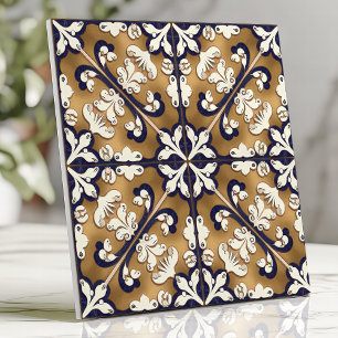 Carreau espagnol portugais Azulejo bleu cobalt or