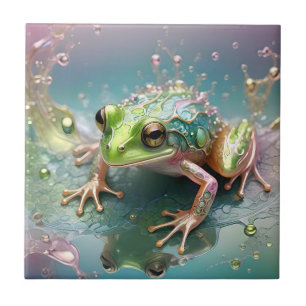 Carreau "Essence d'émeraude : Grenouille verte en art frac