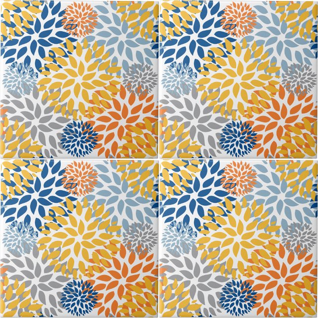 Carreau Été Floral Abstrait Couleurs vives Motif (Summer Floral Abstract Bright Colors Pattern Ceramic Tile)