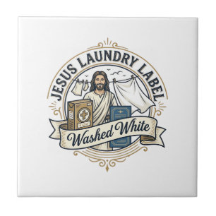 Carreau Étiquette de lessive Jésus Lavé blanc Jésus Lessiv