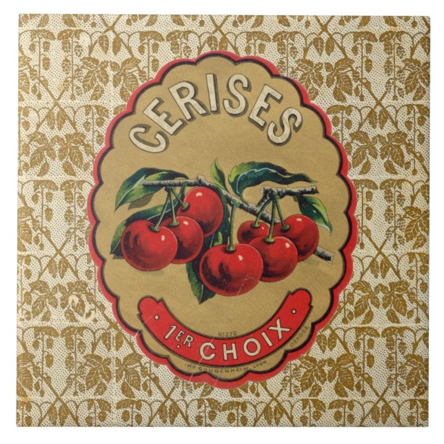 Carreau Étiquette vintage français de cerises (Devant)