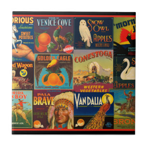 Carreau Étiquettes vintages de caisse de fruit