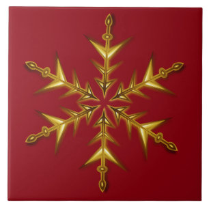 Carreau Étoile de Noël dorée à six points sur fond rouge