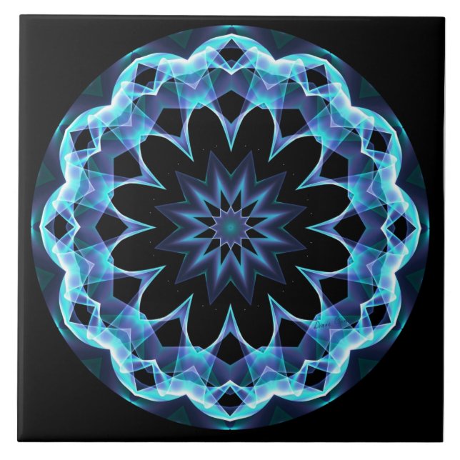Carreau Étoile en cristal, mandala bleu rougeoyant de (Devant)