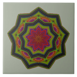 Carreau Étoile Mandala Rouge Et Vert Cordé