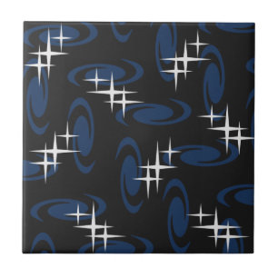 Carreau Étoiles de l'âge atomique Motif noir bleu marine