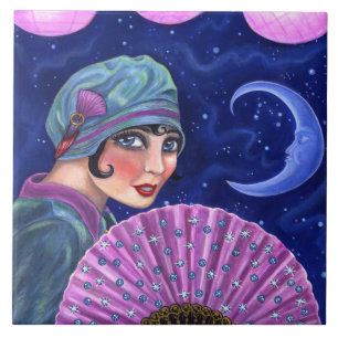 Carreau Étoiles de lune de fan de fille d'aileron d'anné