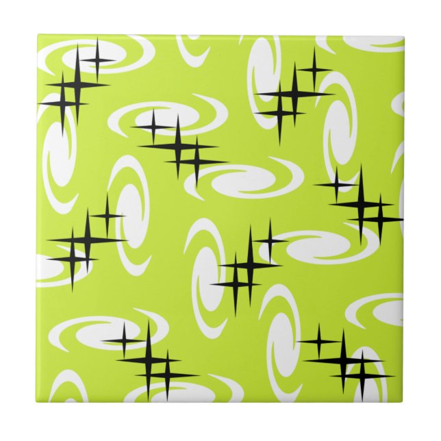 Carreau Étoiles Motif Chartreuse rétro à l'âge atomique (Devant)