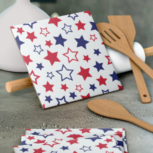 Carreau Étoiles rouges et bleues, 4 juillet, fond blanc