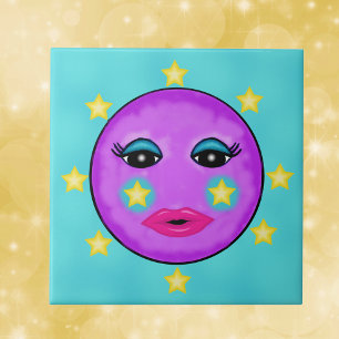 Carreau Étoiles Visage de la lune mignonne Imaginaire pour