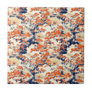 Carreau Éventail à motif de fleurs de cerisier japonais (2