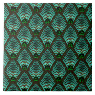 Carreau Éventail Rayonnant Art Déco en Vert Métallique