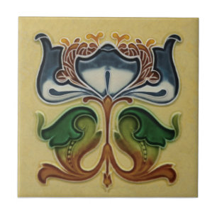 Carreau Exceptionnel anglais Art Nouveau Floral c1900 Repr