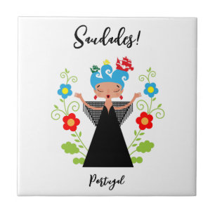 Carreau Fado chanteuse avec caravelle portugaise