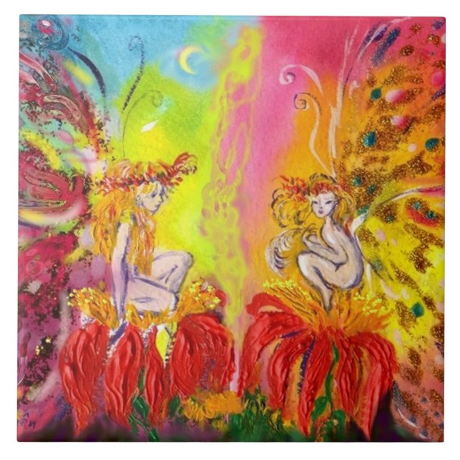 Carreau FAIRIES D'AUBE AVEC Imaginaire FLEURS ROUGES (Devant)