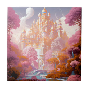 Carreau Fairy Tale Castle Rose White Gold Imaginaire Art