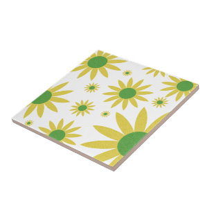Carreau Faisceaux De Motifs Floraux Jaunes Et Blancs