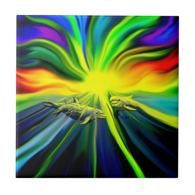 Carreau Famille de dauphins sous le soleil (Devant)