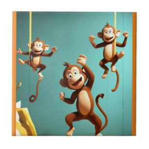 Carreau famille de singes coquins