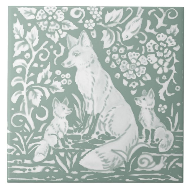 Carreau Famille Fox Sage Green Forêt forestière Folithe (Devant)