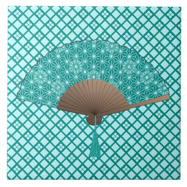 Carreau Fan japonaise dans le motif d'Asanoha, turquoise (Devant)