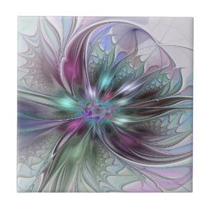 Carreau Fantaisie Abstraite Moderne Fleur Fractale Colorée