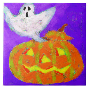 Carreau Fantôme et Citrouille Art Abstrait d'Halloween