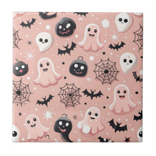 Carreau Fantômes roses et Halloween Motif sans couture