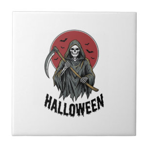 Carreau Faucheuse Halloween Gravure Vintage Art_1