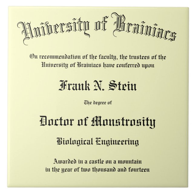 Carreau Fausse tuile de diplôme de Frankenstein (Devant)
