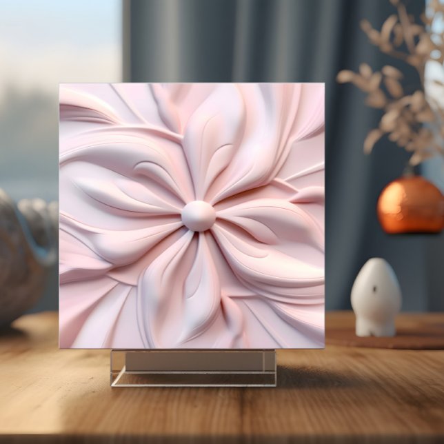 Carreau Faux 3D Rose Floral Swirl Décor (Tile displayed on your own stand.)