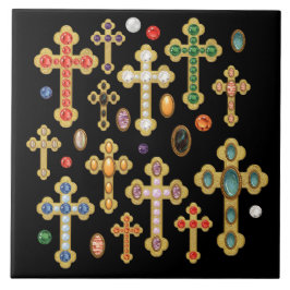 Carreau Faux Birthstone Croix et Perdre Gems sur Black