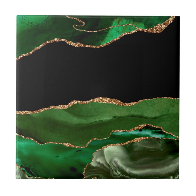 Carreau Faux Emerald Green Marbré Agate contemporain (Devant)
